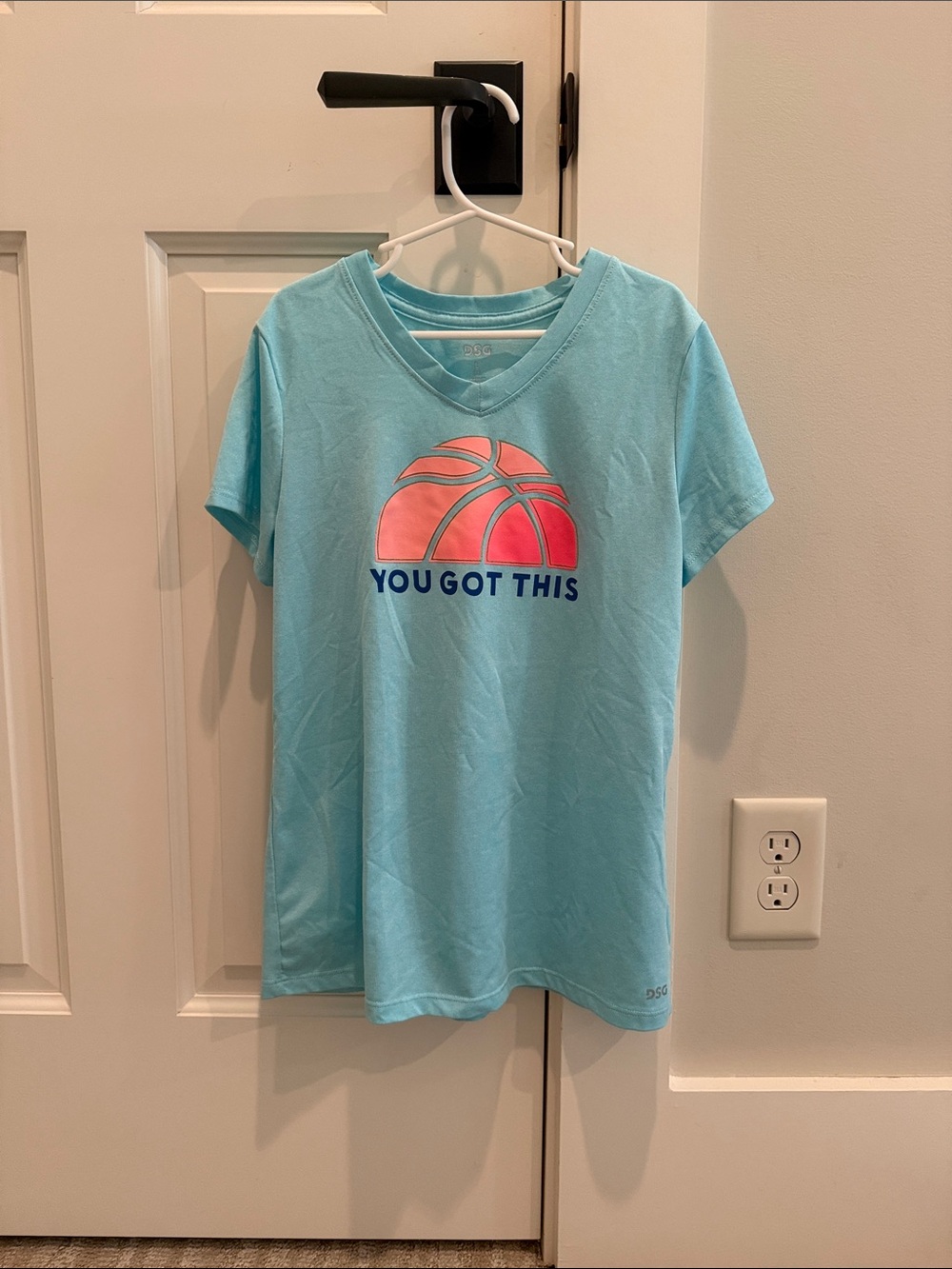 DSG Girls' Light Blue Tee with Pink Basketball Graphic